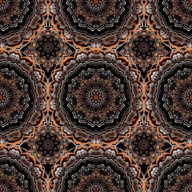 Vektör çizimi. Damask 'ta kahverengi, turuncu ve gri renklerde çiçek deseni var..