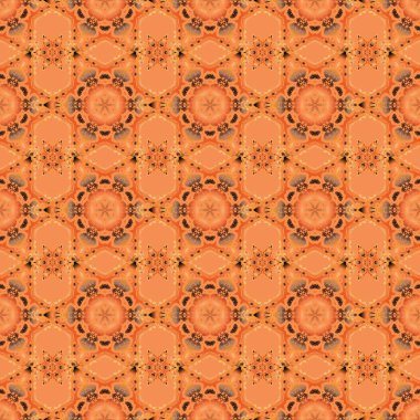 Kusursuz bir arka plan. Renkli desenler antika. Kahverengi ve turuncu renkli çiçek süsü..