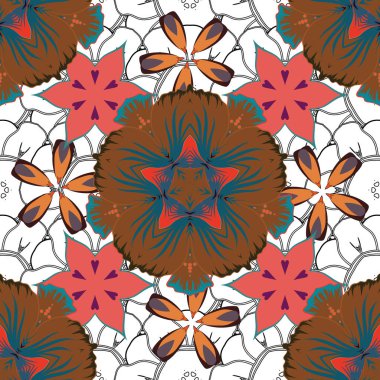 Güzel suluboya çiçekler, parlak resimler çiçek desenleri. Turuncu, mavi ve gri renklerde vektörsüz desen.