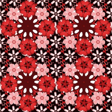 Soyut zarafet, pürüzsüz desen, kırmızı ve siyah renkli çiçekler..