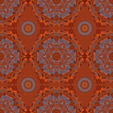 Temiz, kaprisli ve modern yüzey deseninde turuncu, kırmızı ve kahverengi renkte elementin dijital el çizimi. Vektör kar taneleri ve Noel kış şablonu.