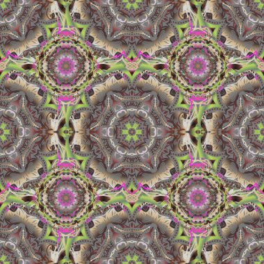 Şatafatlı klasik süs, duvar kağıtları, baskı, tekstil veya kumaş için kraliyet Victoria dönemi dokusu. Vektör çizimi. Gri, yeşil ve pembe renkli barok çiçekli kumaş deseni..