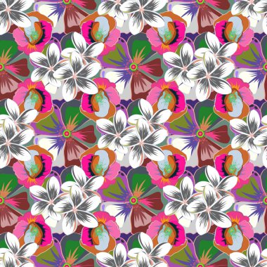 Motley pürüzsüz desen. Vektör soyut çiçek arkaplanı. Güzel bir çiçek desenli..