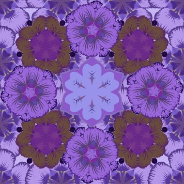 Kahverengi, mor ve mor renklerde yıldızsız desen. Duvar kağıdı, Noel süsü, konfeti, tekstil, ambalaj için soyut, parlak tasarım. Tatil sembolü.