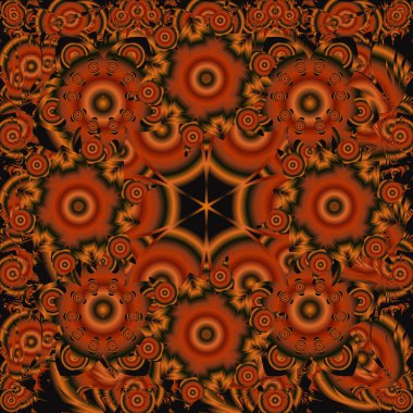 Soyut süslemeler, barok tarzında kusursuz desenler. Geleneksel klasik kırmızı, turuncu ve siyah desenler. Vektör illüstrasyonu.