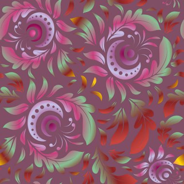 Mor ve pembe renklerde. Ikat damaske desensiz arkaplan fayansı. Vektör illüstrasyonu.