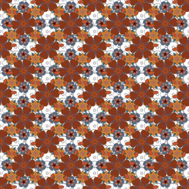 Kırmızı, gri ve kahverengi renklerdeki elementlerin kusursuz görüntüsü. Vektör çizimi. Duvar kağıdı, sunum, tasarım, baskı veya tekstil için iyi desen.