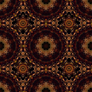 Siyah arkaplandaki soyut çiçekler. Vektör tarzı süs. Damask çiçeksiz desen. Kraliyet duvar kağıdı.