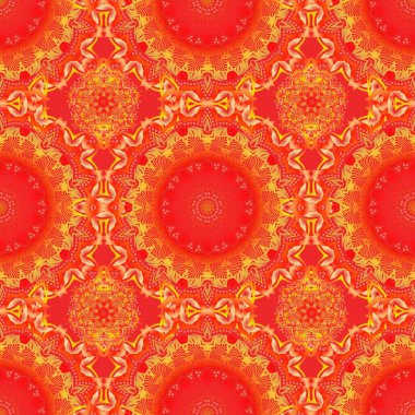 Noel için kusursuz bir şablon. Dekoratif kırmızı, sarı ve turuncu kar taneleri deseni. Güzel tasarım..