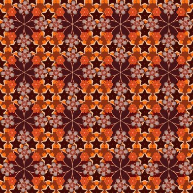 Vintge tarzında moda baskı. Çiçekli zarif desen, suluboya etkisi. Turuncu, kahverengi ve bej renkli çiçeklerle kusursuz desen. Dekorasyon ve tasarım için güzel raster deseni.