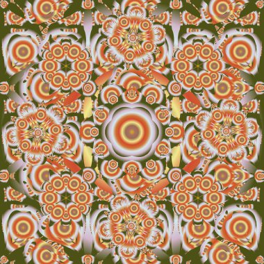 Vektör çizimi. Damask arkaplan deseni turuncu, bej ve yeşil renklerle.