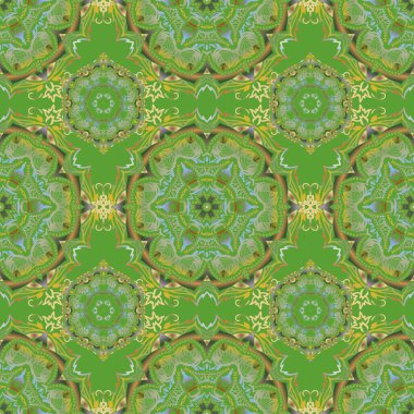 Vektör çizimi. Şam, sarı ve yeşil renklerde, kusursuz çiçek deseni..