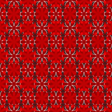 Pembe, kahverengi ve kırmızı tekrarlayan elementlerle klasik dikişsiz desen. Oriental soyut vektör klasik desen.