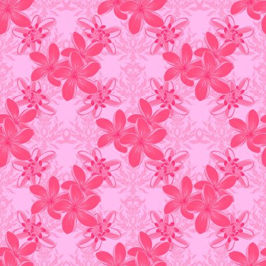 Pembe ve morumsu renklerde kusursuz çiçek deseni. Vektör tesisat çiçekleri pürüzsüz desen.