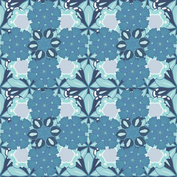 Vector Vintage Damask Ornament Seamless Tiling Pattern Blue Colors — Stock Vector
