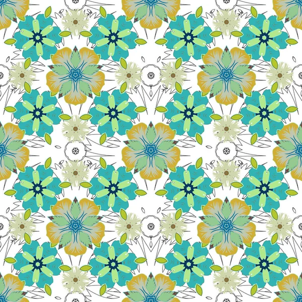 Luxurious Seamless Pattern Yellow Green Blue Ornament Stylized Waves Vector — Stock Vector