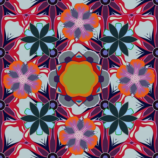 Květinové Pozadí Akvarel Efekt Rastrový Bezešvý Vzor Květy Listy Modré — Stockový vektor