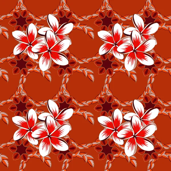 Modèle Fleurs Vectorielles Plumeria Dessinées Main Sans Couture Rouge Rose — Image vectorielle