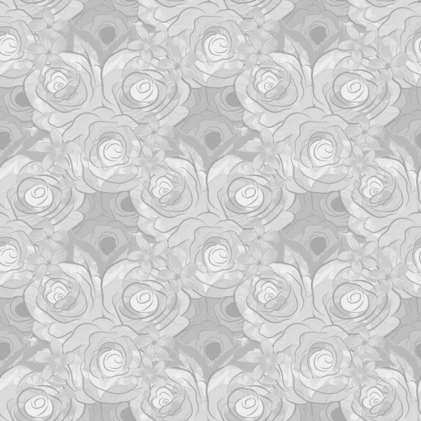 Квітковий Фон Стилізованими Трояндами Ручний Намальований Растровий Безшовний Візерунок Сірі — стоковий вектор