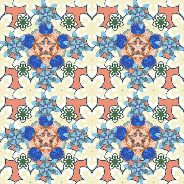 Ilustración Hecha Mano Flores Pequeñas Colores Beige Azul Blanco Patrón — Archivo Imágenes Vectoriales