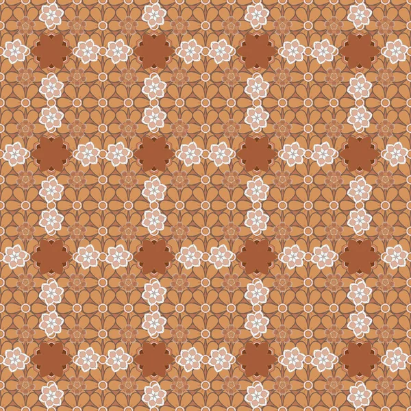 Handskrivna Vektorblommor Frimärken Nycklar Vintage Sömlöst Mönster Beige Orange Och — Stock vektor