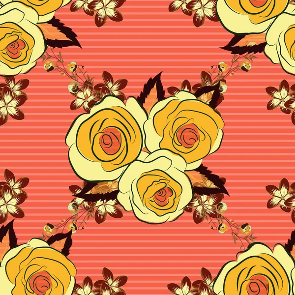 Vector Rose Blume Nahtloses Muster Gelben Braunen Und Orangefarbenen Farben — Stockvektor