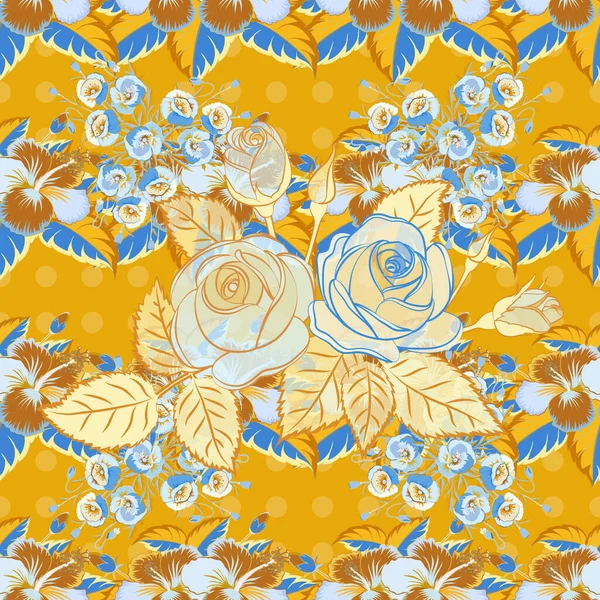 일러스트 노랗고 색깔의 장미와 전통적 인도의 꽃무늬 — 스톡 벡터