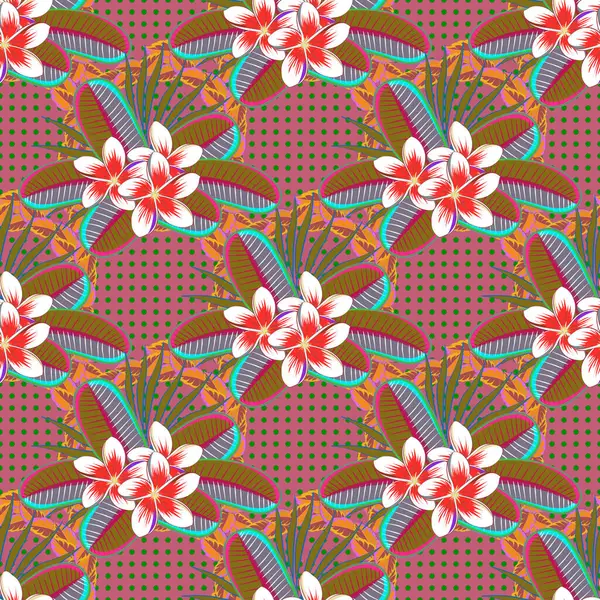 Abstrakter Niedlicher Blumenprint Auf Rosa Hintergrund Helle Schöne Plumeria Blumen — Stockvektor