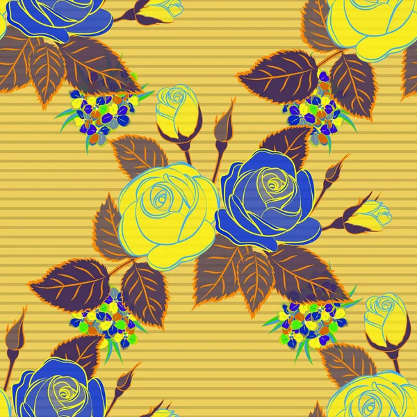장미꽃을 텍스처 일러스트레이션 모양이 일그러진 노란색 파란색 노골적 솔기없는 — 스톡 벡터
