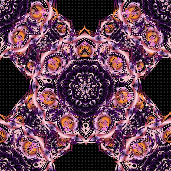 Ikat Damasco Sin Costuras Azulejo Fondo Violeta Rosa Púrpura Colores — Vector de stock