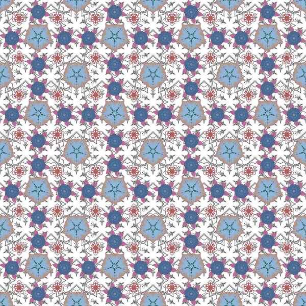 Patrón Sin Costuras Bordado Con Hermosas Flores Colores Azul Violeta — Archivo Imágenes Vectoriales