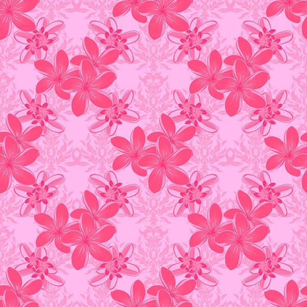 Padrão Floral Sem Costura Cores Rosa Magenta Vector Plumeria Flores —  Vetores de Stock