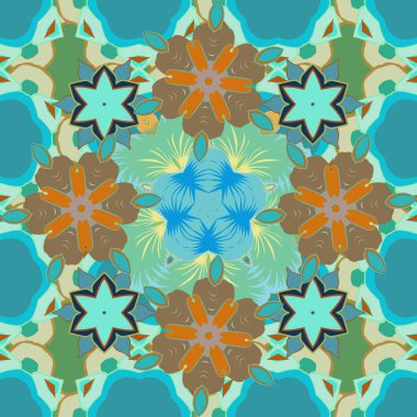 Vektör çizimi. Bej, yeşil ve mavi elementli zarif Noel Poster Şablonu. Lüks süslemeli kusursuz desen.