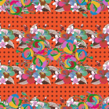 Turuncu arka planda modaya uygun bir iz. Haşhaş çiçekli suluboya desenli. Dekorasyon ve tasarım için güzel bir desen. Çiçeğin suluboya çizimlerinin zarif deseni, eski tarz..