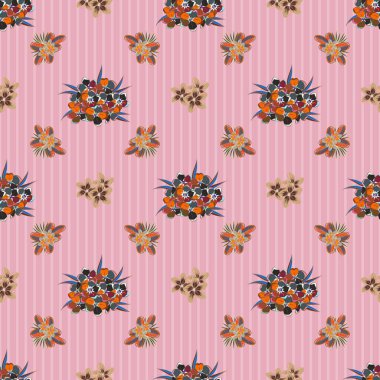 Mavi ve kahverengi renklerde çiçeklerin kusursuz dokusuna sahip. Tekstil veya kumaş için kullanılabilir.