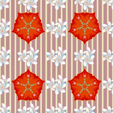 Tarafsız bir arkaplanda vektör çiçek izi. Çizgili arkaplanda suluboya desensiz.