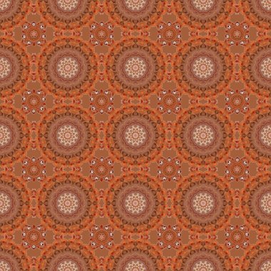 Bej, kahverengi ve turuncu kar taneleri deseni. Kar taneleri olan sevimli vektörsüz desen.