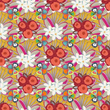 Turuncu ve mavi renkli çiçek duvar kağıtları. Şal desenli, vektör çizgili, pürüzsüz desen. Geleneksel doğulu desensiz şal deseni. Kumaş, tekstil, ambalaj kağıdı için dekoratif süs.