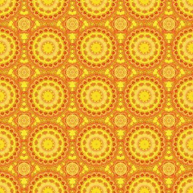 Vektör çizimi. Turuncu, sarı ve siyah desenli şal desenli duvar kağıdı. Kusursuz arkaplan, grunge biçimi.