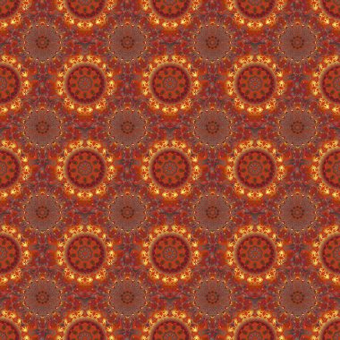 Kusursuz damaske desenli, kahverengi, kırmızı ve turuncu klasik duvar kağıdı. Vektör kusursuz desen. Süslü kenar.