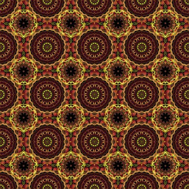 Yeşil, kahverengi ve sarı soyut çiçek süsü, soyut dekoratif elementlerin vektörsüz deseni.