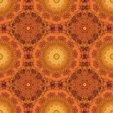 Duvar kağıdı barok, kırmızı, sarı ve turuncu renklerde kusursuz vektör arkaplan. Çiçeksiz desen.