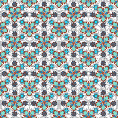 Dekoratif vektör gri, mavi ve pembe elementler. Dekorasyon, baskı, kumaş veya tekstil için klasik dikişsiz desen.