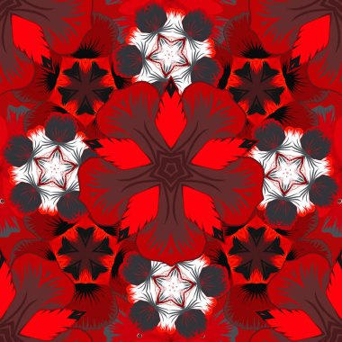 Tasarımınız için vektör kırmızı, siyah ve mor desenli. Eski bir süs. Ambalaj kağıdı, baskı, kumaş veya tekstil için modern geometrik dikişsiz desen.