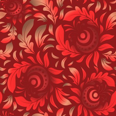 Klasik kahverengi, turuncu ve kırmızı dikişsiz desen, soyut brokar kumaş deseni, kumaş, baskı veya ambalaj kağıdı için karışık stilize elementler..