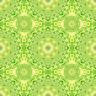 Vektör çizimi. Şam, yeşil ve sarı renklerde, kusursuz çiçek arkaplan deseni.