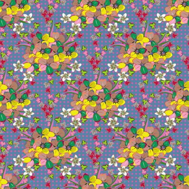 Birçok soyut renkli çiçeğin vektör çizimi. El çizimi çiçek illüstrasyonu. Soyut çiçek arkaplanı.