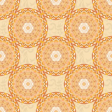 Turuncu, bej ve sarı tekrarlayan elementlerle kusursuz soyut desen. Oriental vektör klasik desen.