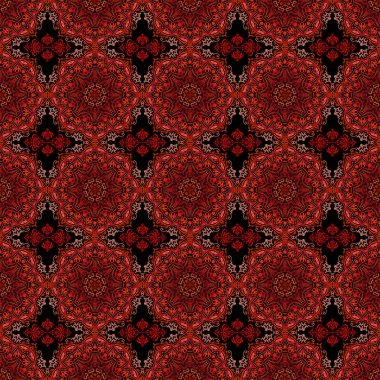 Damask, kahverengi ve kırmızı renklerde çiçeksiz arkaplan deseni. Vektör illüstrasyonu.