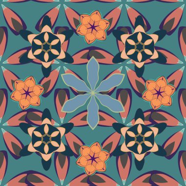 Vektör çiçek deseni yeşil, pembe ve mavi renklerde.